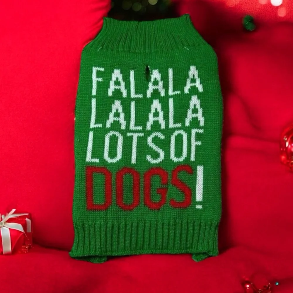 Falalala Lots of Dogs Pet Christmas Holiday Sweater NWT Size Medium Green Puppy